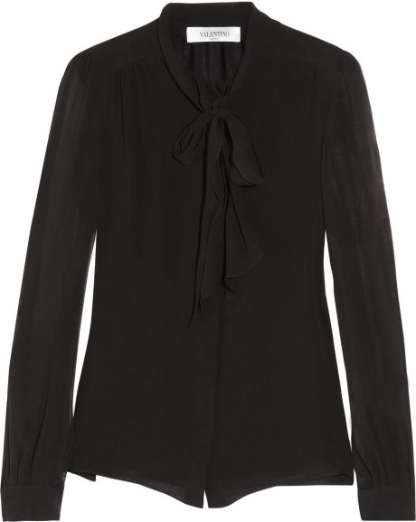 Valentino Pussy bow Silk georgette Blouse in Black - Lyst