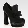 Miu Miu Glitter Coated Suede Bow Platform Booties in Black - Lyst