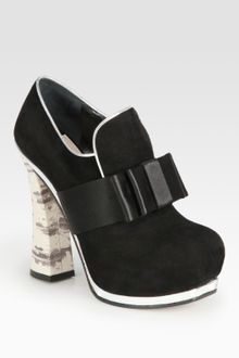 Miu Miu Runway Suede Bow Platform Booties - Lyst