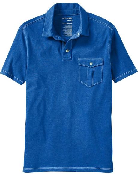Old Navy Chestpocket Jersey Polos in Blue for Men (heather blue ...