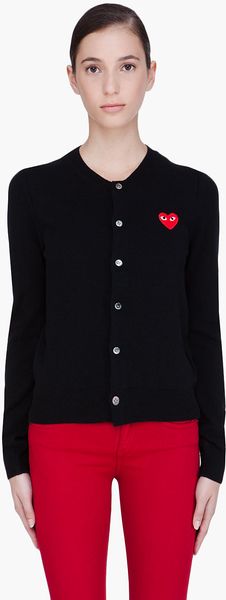 Play Comme Des Garçons Black Wool Heart Cardigan - Lyst
