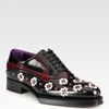 Prada Leather Flower Loafers in Black - Lyst