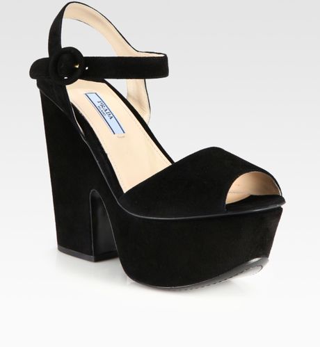 Prada Suede and Patent Leather Platform Sandals in Black | Lyst