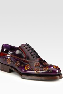 Prada Leather Flower Loafers - Lyst