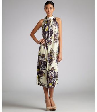 Suno Purple Floral Jersey Pleated Trapeze Dress - Lyst