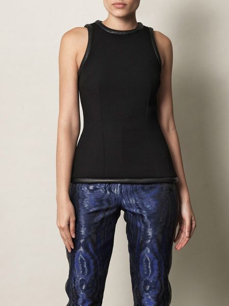 Christopher Kane Leather Trimmed Crepe Shell Top in Black - Lyst