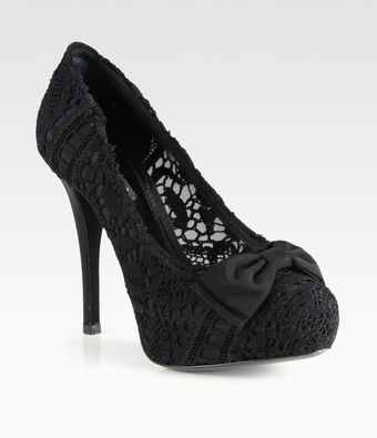 Dolce & Gabbana Lace Bow Platform Pumps - Lyst