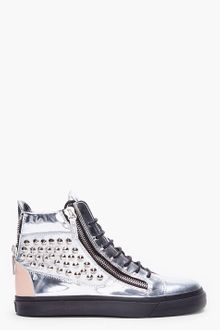 Giuseppe Zanotti Metallic Silver Studded Sneakers - Lyst
