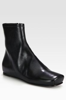 Jil Sander Navy Flat Leather Ankle Boots - Lyst