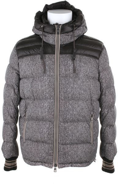 Moncler Down Jacket in Polyamide Fibers with A Tweed Digital Print in Blue for Men (navy) - Lyst