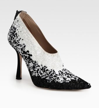 Oscar de la Renta Sequin Covered Satin Ankle Boots - Lyst