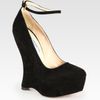 Prada Suede Ankle Strap Wedge Pumps in Black - Lyst