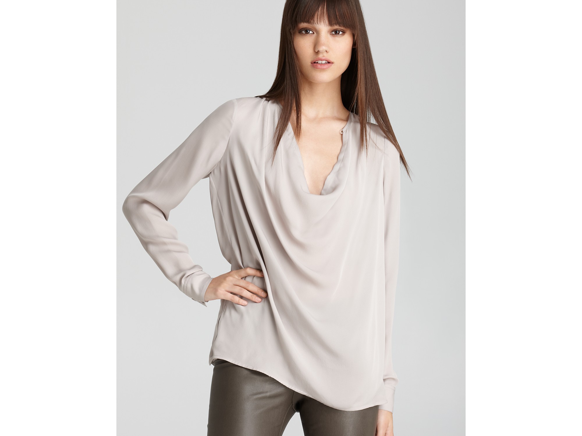 Vince Top Silk Cowl Neck in Gray (dust) Lyst