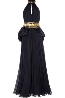 Alexander McQueen Feathertrimmed Chiffon Halterneck Gown - Lyst