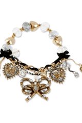 Betsey Johnson Gold Tone Rope Bow Charm Stretch Bracelet