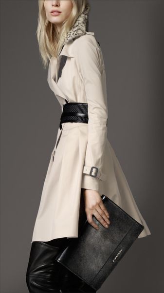Burberry Midlength Cotton Gabardine Fur Collar Trench Coat - Lyst