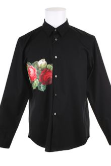 Comme Des Garçons Cotton Shirt with A Red Of Yellow Rose Pattern On Front - Lyst