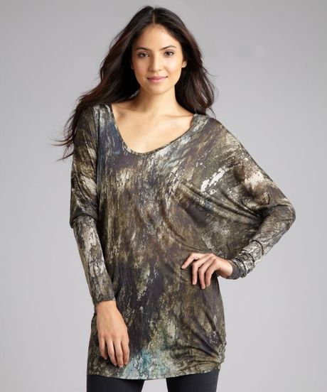 Helmut Lang Green Marble Print Jersey Knit Oversize Dolman Sleeve Top in Green - Lyst