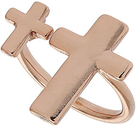Topshop Double Cross Ring in Gold - Lyst