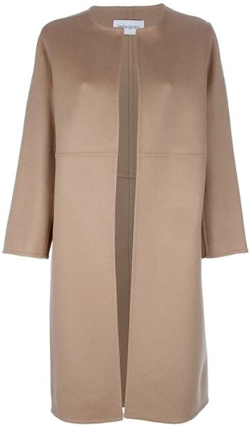 Yves Saint Laurent Cashmere Coat in Beige - Lyst
