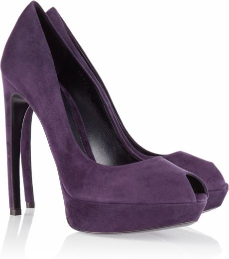 Alexander Mcqueen Suede Peep Toe Pumps in Purple (aubergine) - Lyst