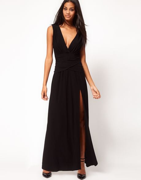 Asos Collection Grecian Maxi Dress with Thigh Split in Black