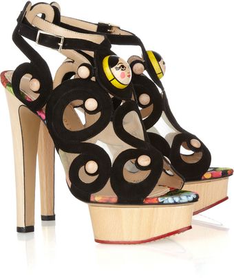 Charlotte Olympia Anastasia Suede and Wooden Sandals - Lyst