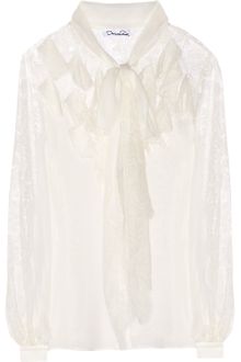 Oscar de la Renta Chantilly Lace and Silkchiffon Blouse - Lyst