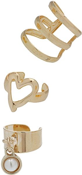 Topshop Heart and Pearl Ear Cuff Pack in Gold (cream) - Lyst