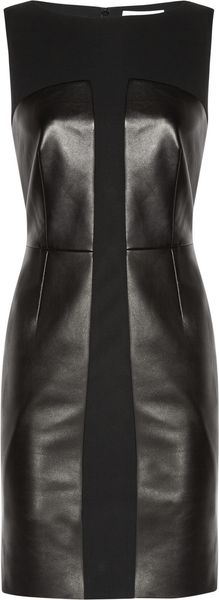Yves Saint Laurent Leather and Stretchwool Crepe Dress - Lyst