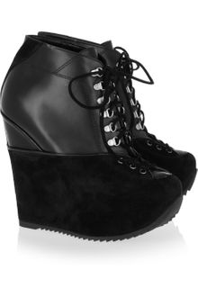 Yves Saint Laurent Leather and Suede Wedge Ankle Boots - Lyst