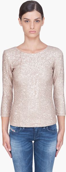 Alice + Olivia Taupe Eleonara Sequin Blouse in Beige (taupe) - Lyst