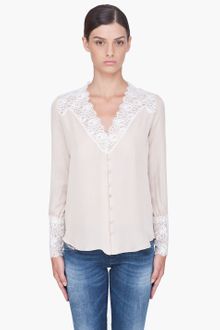 Haute Hippie Taupe Lace Trim Silk Blouse - Lyst