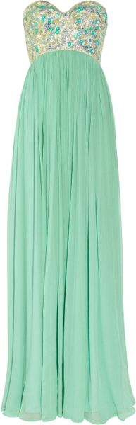 Rachel Gilbert Sonya Sequined Bodice Silk Crepe Gown in Green (mint) - Lyst