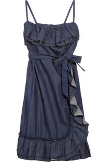 RED Valentino Ruffled Stretch Denim Dress - Lyst