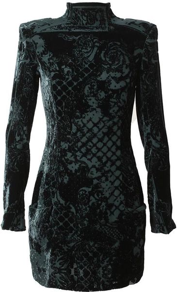 Balmain Devore Velvet Dress in Green - Lyst