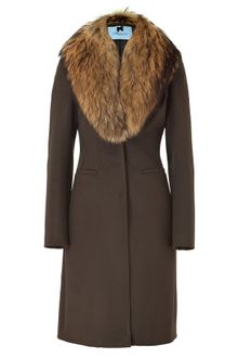 Blumarine Brown Coat with Removable Fur Collar - Lyst