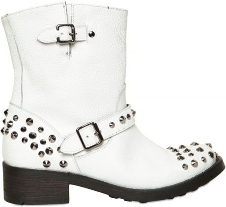 Chiara Ferragni 40mm Studded Leather Biker Boots in White - Lyst