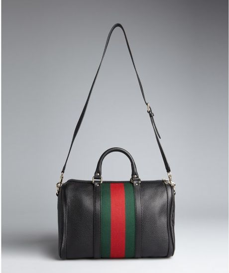 Gucci Leather Vintage Web Boston Bag in Black | Lyst