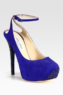 Jimmy Choo Suede Crystalcoated Ankle Strap Platform Pumps - Lyst