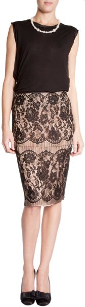 Lanvin Lace Pencil Skirt in Brown (floral) - Lyst