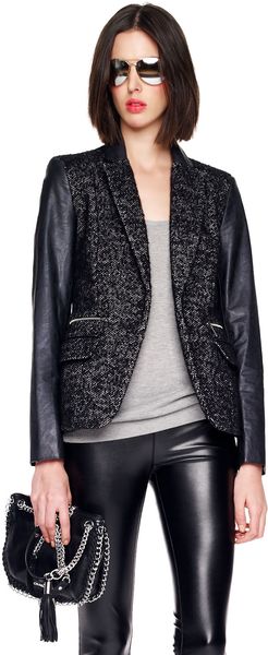 Michael Kors Faux Leathersleeve Tweed Blazer - Lyst