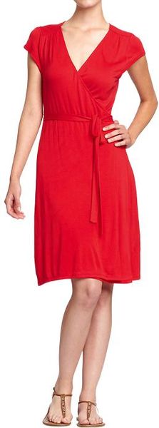 Old Navy Cap Sleeved Wrap Dresses in Red (amaryllis red)