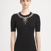 Oscar De La Renta Beaded Cashmere Silk Top in Black - Lyst