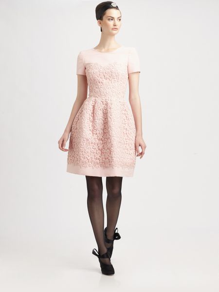 Oscar De La Renta Lace Trimmed Silk Dress in Pink - Lyst