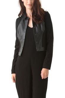 T By Alexander Wang Ponte Leather Combo Cropped Jacket - Lyst
