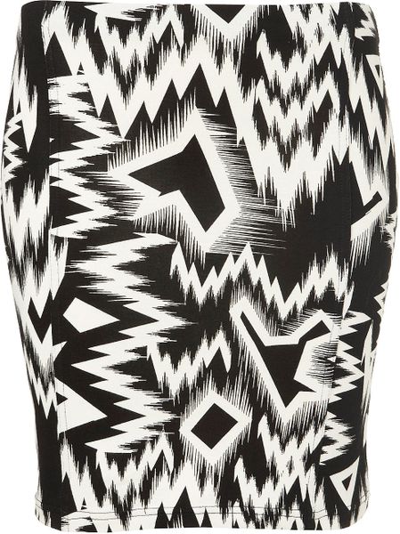 Topshop Crazy Ikat Print Bodycon Skirt in Black - Lyst