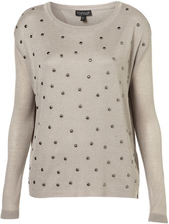 Topshop Knitted Stud Sheer Jumper - Lyst