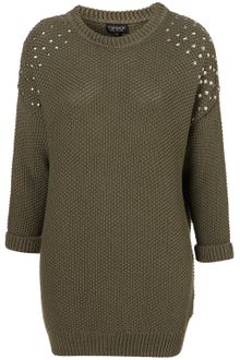 Topshop Knitted Stud Cotton Jumper - Lyst