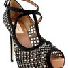 Valentino Crystal Peep Toe TStrap Sandal in Black - Lyst